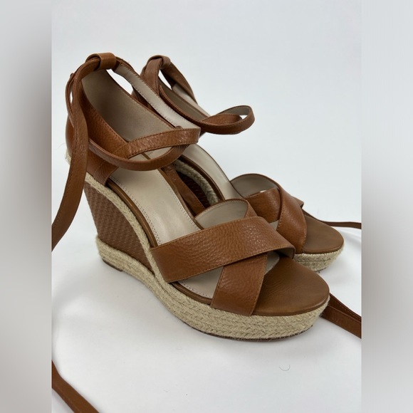 Paige Talia Wedge Ankle Wrap Sandals Women (Cognac) Size 10M - Picture 4 of 8